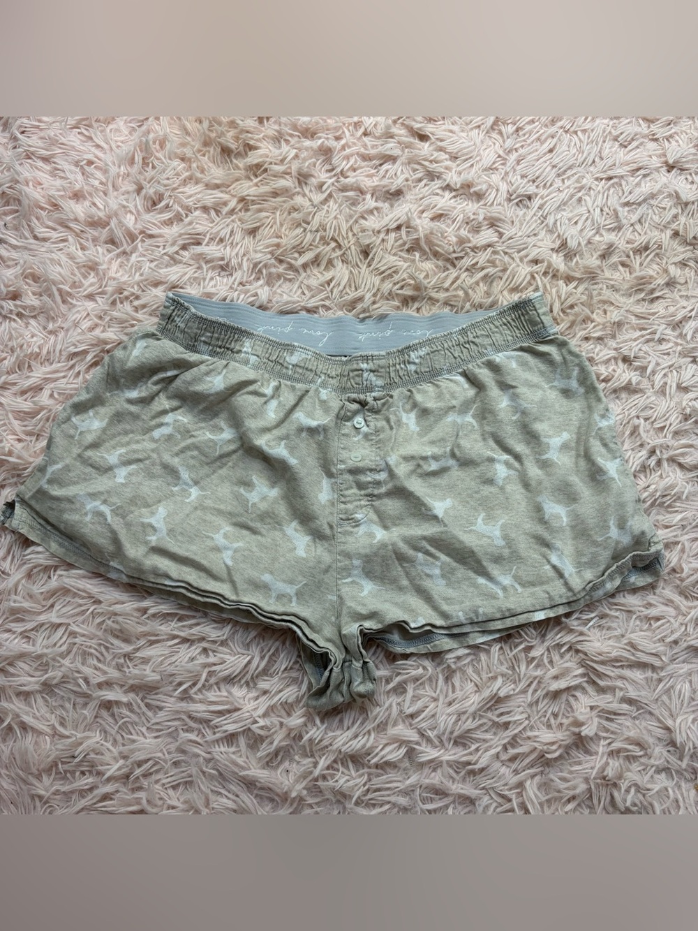 PINK Victoria's Secret Taupe Lounge Shorts with White Dog Motif